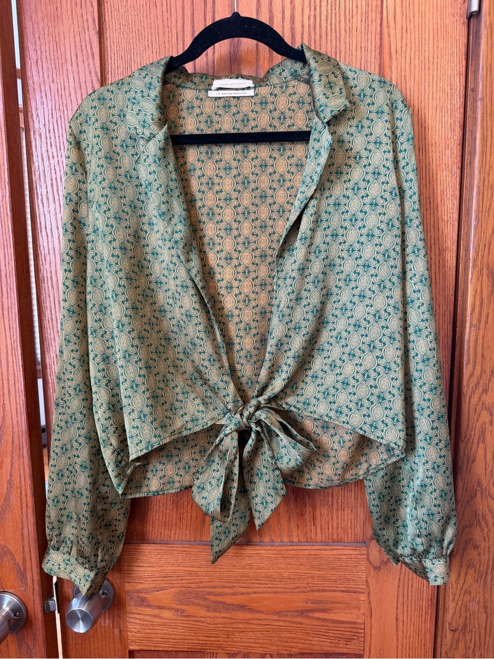 Urban Outfitters Green Patterned Tie-Front Blouse